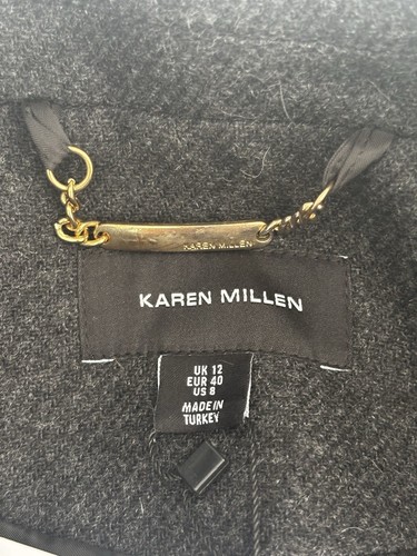Karen Millen Wollmantel lang zweireihig UK 12 anthrazit grau Knopfleiste gefüttert - Bild 9 von 16