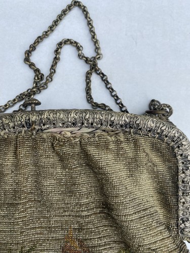 Antike Micro Perlen Handtasche Flapper Floral Tasche Seide gefüttert selten Blumen Fransen - Bild 11 von 11