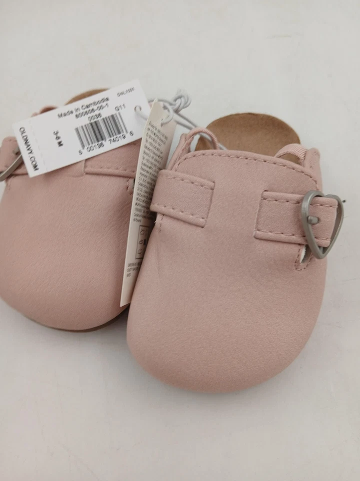 Antiguo Zapatos Azul Marino Bebé Niñas Talla 2 3-6 Meses Rosa Zueco Sandalias Sin Cordones Correa Trasera Foto 4 de 4