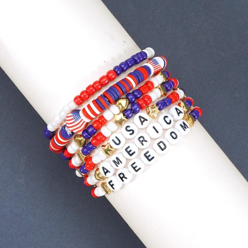 America Flag Bracelets for Women USA Red White Blue Independence Day 4th of July - Picture 3 of 6