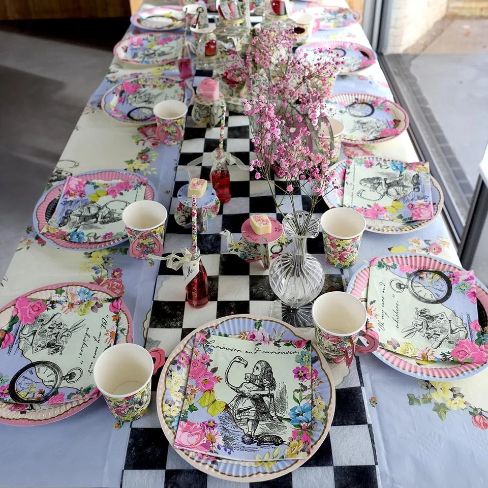 50 piezas Alicia en el País de las Maravillas Decoraciones de Fiesta Bonitos Platos Florales, Servilletas, Te... Foto 4 de 4