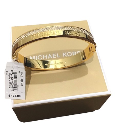NWT Michael Kors Women's Bracelet Black Friday Gold Color Bangle Crystals - Logo