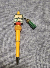 Handmade Beaded Yellow Orange "Everything's Fine" Twist Click Pen