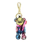 MCM Visetos Bear Leather Bag Charm Key Chain Yellow Pink Blue Authentic Used F/S
