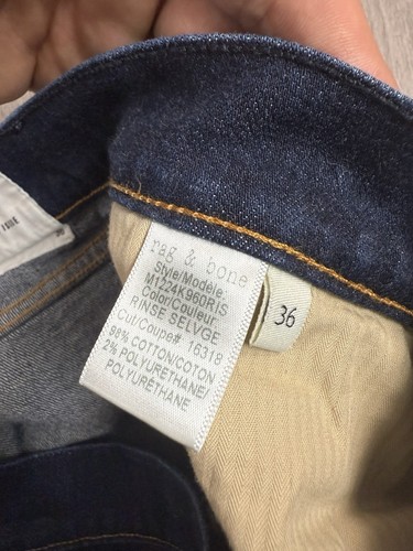 Rag & Bone Jeans Mens 36x30 Selvedge Standard Issue Fit 1 Skinny Leg Dark Wash - Picture 12 of 14