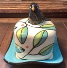 Hand Made Ceramic Butter Dish Black Bird Signed