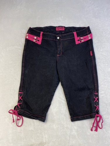 Vintage Tripp NYC Black & Pink Straps / Ties Capri Pants Y2K Goth Size 22