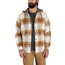 CARHARTT MENS RUGGED FLEX RELAXED FIT FLANNEL FLEECE HOODED SHIRT JAC 3XL BROWN