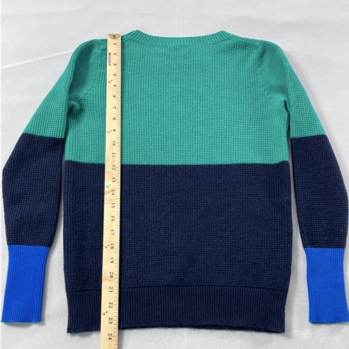 J Crew Sweater Womens Small Green/Navy Colorblock 100% Cashmere Waffle-Knit - Picture 9 of 10