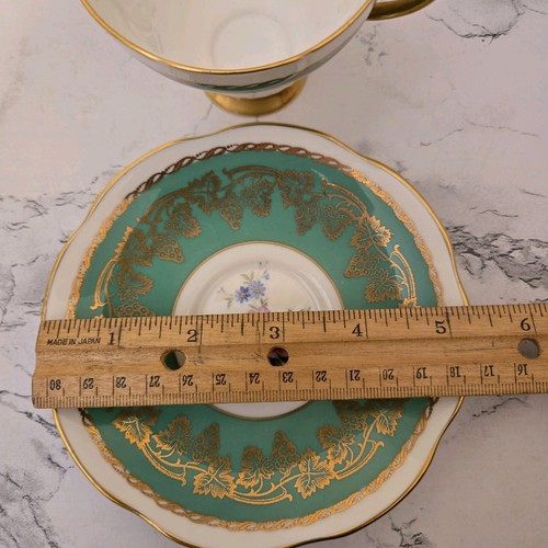 VTG Foley Mint Green Tea Cup & Saucer Gold Gilt~Green~Cabbage Rose~Granny Core - Picture 10 of 11