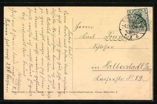 AK Hanau a. M., Kaserne des Eisenbahnregiments No. III, Stabsgebäude, Wappen, O - Picture 2 of 2
