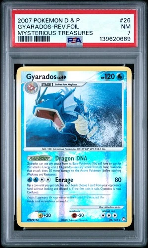 2007 POKEMON DIAMOND & PEARL MYSTERIOUS TREASURES GYARADOS-REVERSE FOIL PSA 7
