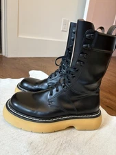 Bottega Veneta Bounce Lace Up Boots In Leather Women Black Size 40