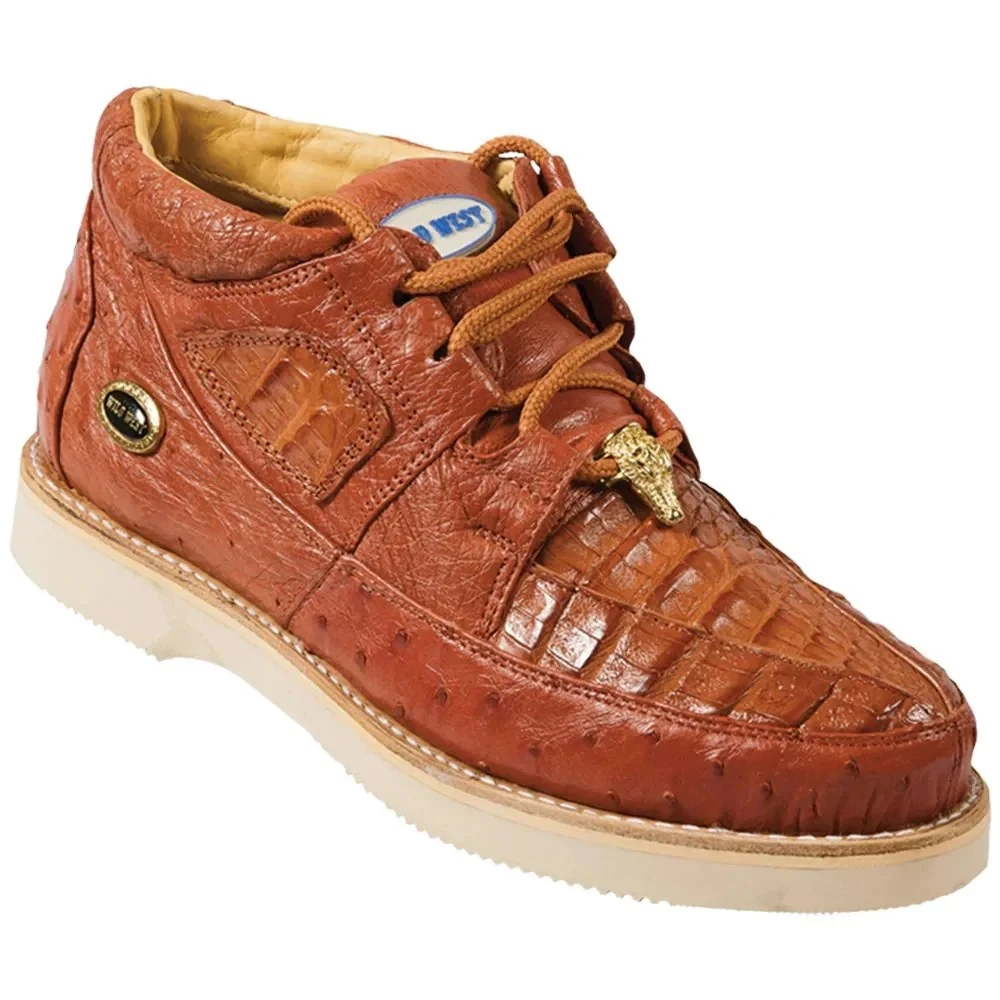 Men's Wild West Genuine Caiman With Ostrich Casual Shoes Lace Up Sneaker Wide EE