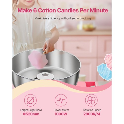 Commercial Cotton Candy Machine with Cart Sugar Floss Maker 1000W Party - Picture 2 of 12