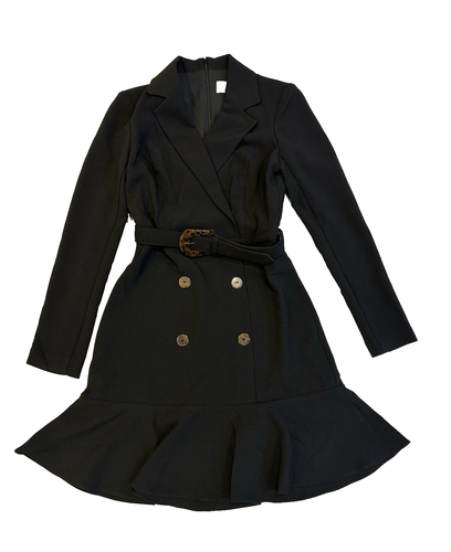 Blazer Eliza J Negro Crepé Cinturón Dobladillo Volantes Vestido Talla 0, NUEVO NUEVO SIN ETIQUETAS - Imagen 7 de 18