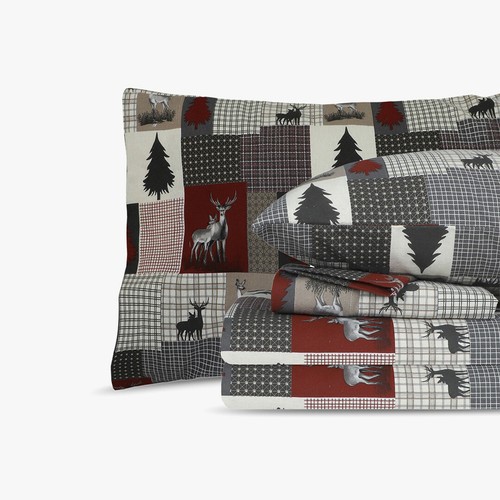 100% Cotton Flannel Sheet Set Printed Fitted, Flat, Sheets With Pillowcases - Picture 205 of 312