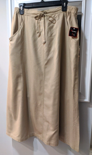 NWT Liz Baker Essentials Washable 100% Silk Beige Midi Skirt Sz. 1XWP - Picture 1 of 12