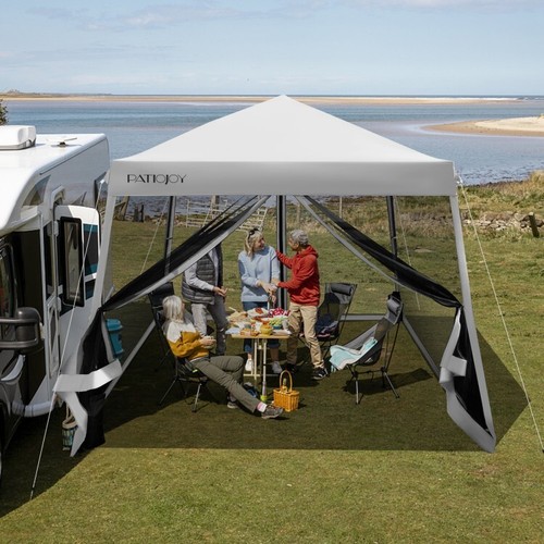 10 x 10' Pop Up Canopy Tent Adjustable waterproof w/Mesh Sidewalls & Roller Bag - Picture 6 of 10