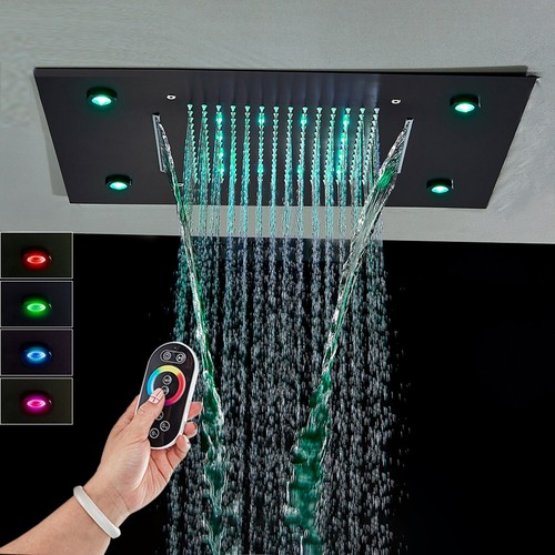 49cm&35cm LED Rain Thermostatic Shower Faucet System 6 Body Sprays Jets Black - Picture 7 of 17