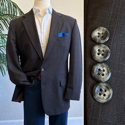 TOM JAMES EXECUTIVE MENS BLAZER SIZE 42 BROWN PLAID SPORT COAT TAILORED JACKET