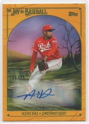ALEXIS DIAZ 2023 Topps Bob Ross Joy of Baseball #85E Indian Yellow /25 Auto