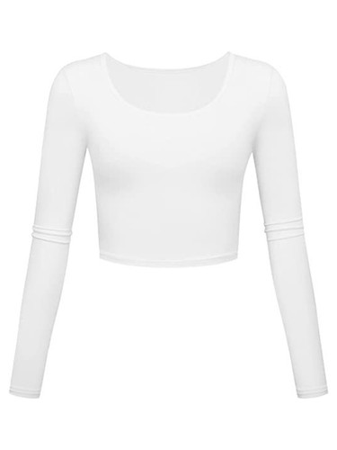 Womens Long Sleeve T-shirt Casual Solid Color Round Neck Crop Top Undershirt  - Bild 9 von 73