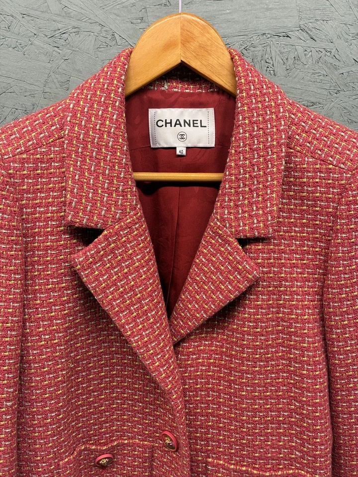 Chaqueta Chanel Tweed Mujer’s FR 40 US 8 Rojo Rosa Mezcla Lana Forro Seda Blazer Foto 2 de 4