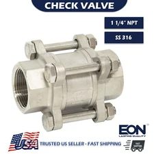 1-1/4" Spring Check Valve 3-Piece Vertical In-Line 1000 WOG Stainless Steel 316