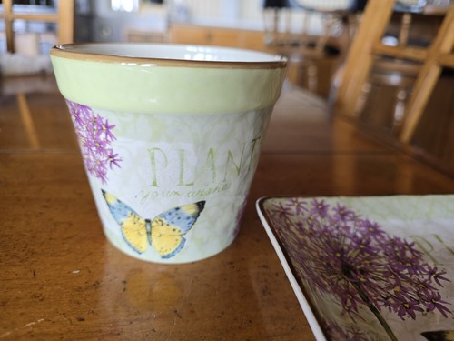 New Susan Winget Butterfly"Plant Your Wishes" Herb Pot And Trinket/Display Plate - Picture 6 of 9