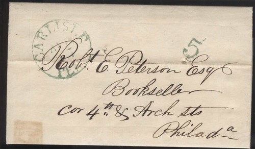Stampless Folded Letter Green CARLISLE PEN. APR27(1850) CDS w/ Matching Green 5 - Picture 1 of 3