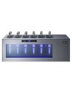Twelve bottle countertop wine chiller with blue Led lighting.