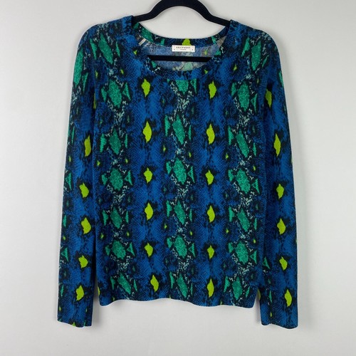 Equipment Femme Damen 100% Kaschmir Pullover klein blau Schlangenmuster Rundhalsausschnitt - Bild 1 von 10