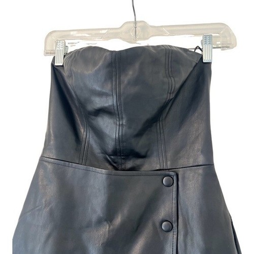 ZARA Faux Leather Strapless Playsuit Romper in Black Size XS - Picture 7 of 15