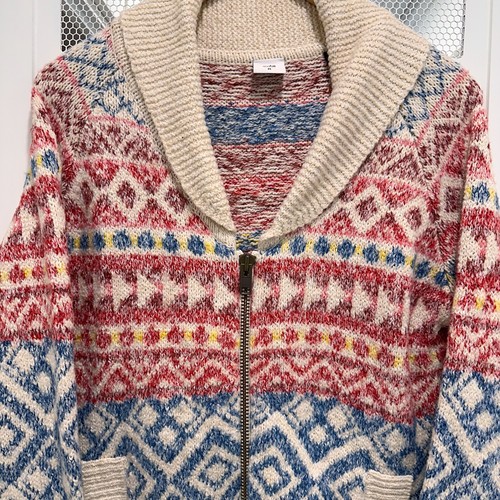 Cabi Highlands Fair Isle Cardigan Sweater Medium Rolled Collar Zip Norwegian - Picture 3 of 8