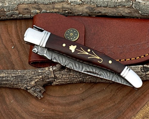 Damascus handmade Folding Knife Pocket knife camping Hunting Knife with Pouch - Picture 5 of 10