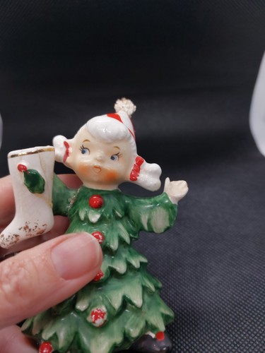 Vintage Lefton Ceramic Christmas Tree Girl And Boy Figurines Japan - Picture 9 of 22