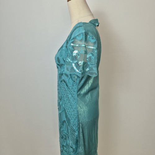 Antica Sartoria Giacomo Cinque Dress Womens Size L Green Sequin Sparkle 20's - Picture 2 of 10