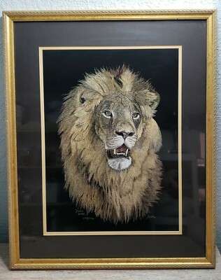 Vintage 1992 Wildlife Lion Scratchboard Art J Nahra 694/1000
