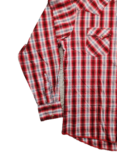 Wrangler Pearl Snap Western Herren Langarm Hemd rot kariert leicht XL - Bild 3 von 6
