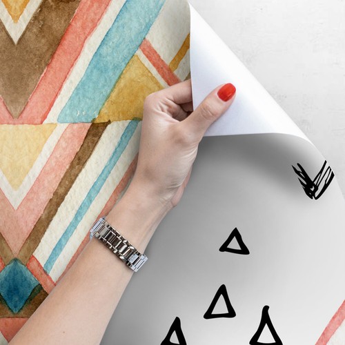 Ethnic watercolor triangles pattern abstract colorful Art Removable Wallpaper - Picture 3 of 9