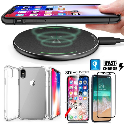For Apple iPhone X 8 Plus Case Crystal Clear Bumper + QI Fast Wireless Charger - Picture 16 of 17