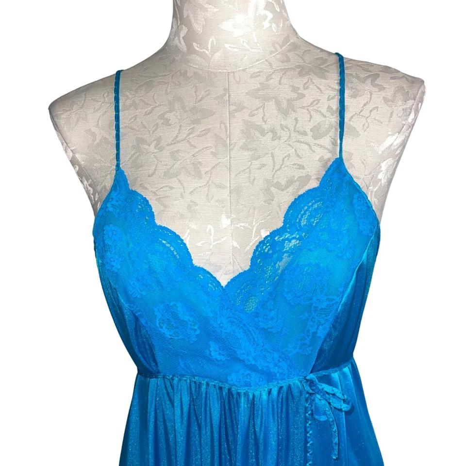 Gilead Nightgown Womens Size Small Vintage Blue Maxi Sleveeless Silk Designer - Image 2 of 4