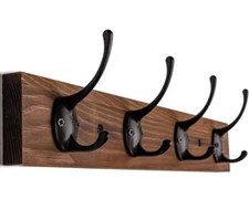 VERTORGAN Coat Hooks Wall Mounted Wooden Hat Rack with 4 Hooks for Entryway B...