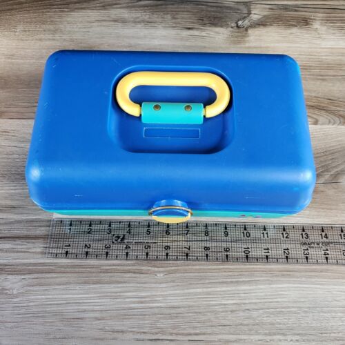 VTG Caboodle Make Up Case Teal BLUE Yellow Travel #2602 SLIDING TRAYS MADE USA - Picture 16 of 18