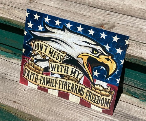 Don't Mess With My Faith Family Firearms Freedom METAL SIGN patriotic eagle USA - Picture 3 of 7