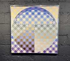 Vintage Op Art Painting On Masonite Abstract Mid Century Modern MCM Geometric