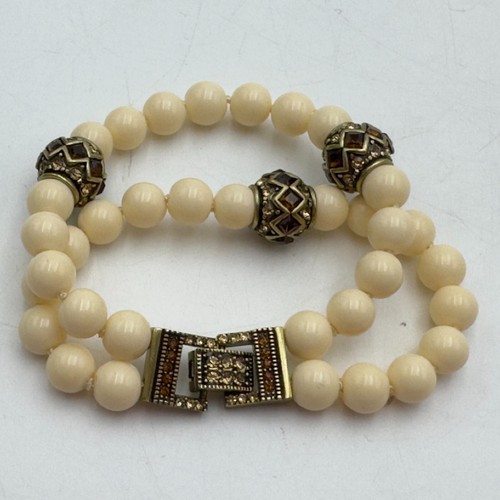 7" Heidi Daus Double 2 Stand Cream Rhinestone Bowls Beads Bracelet Box Clasp - Picture 12 of 16