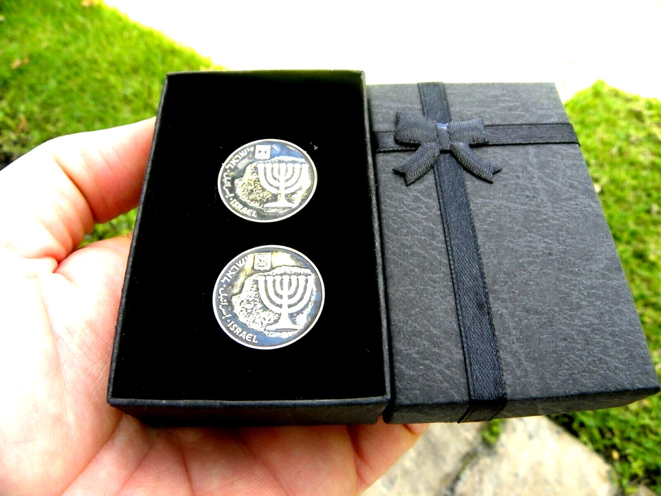 Gemelos judíos Hebreo Israel Tierra Santa Menorá moneda bonito regalo Janucá Foto 3 de 4