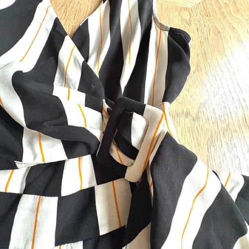 L'ATISTE by Amy Striped Jumpsuit Wide Leg Sleeveless Romper Black White Orange S - Picture 7 of 17
